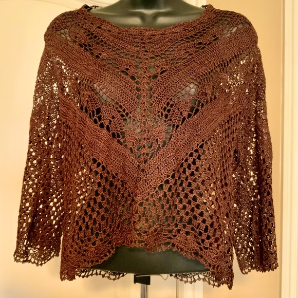 Bette Paige PETITE Tops - BETTE PAIGE chocolate brown Crochet Top size PL